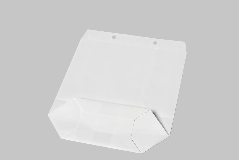 Cross-bottom paper bag with a wicket hole