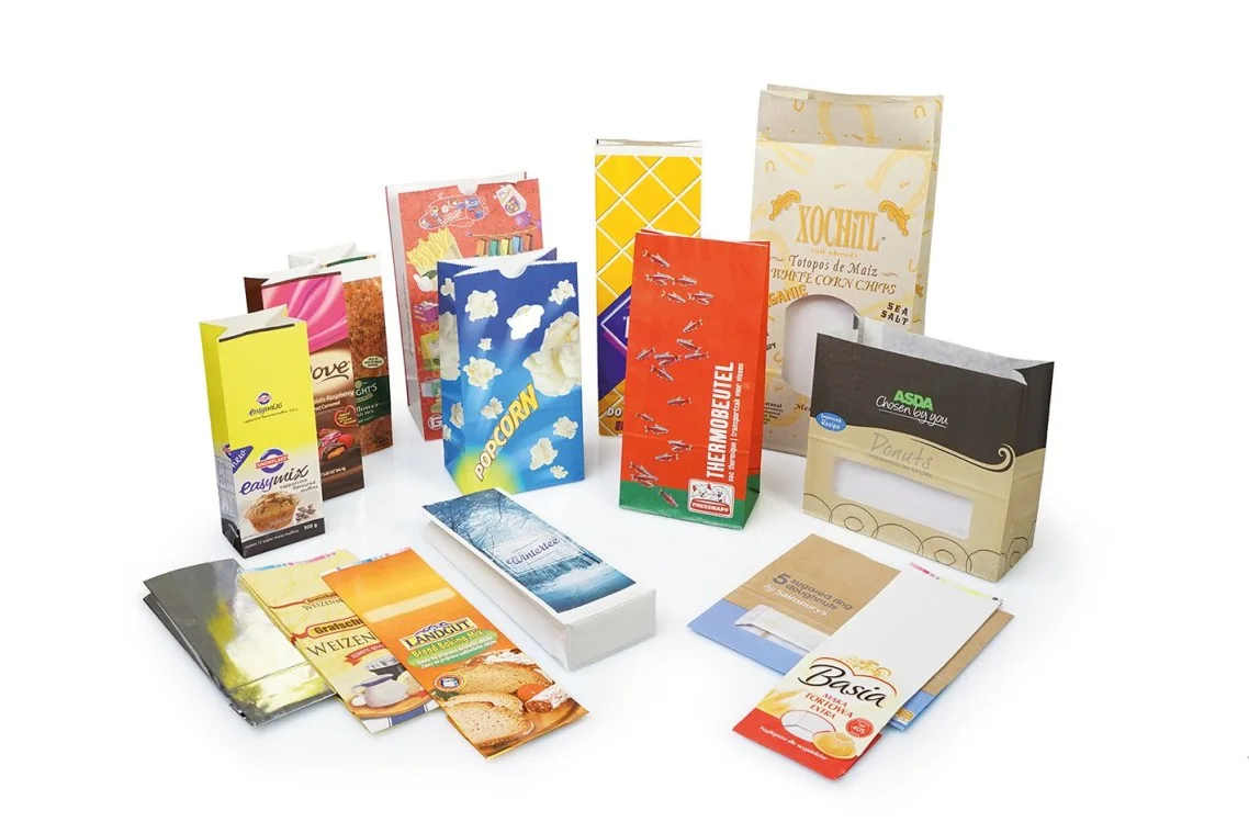 Range of finished small-format paper bags produced on the Garant TRIUMPH 2B