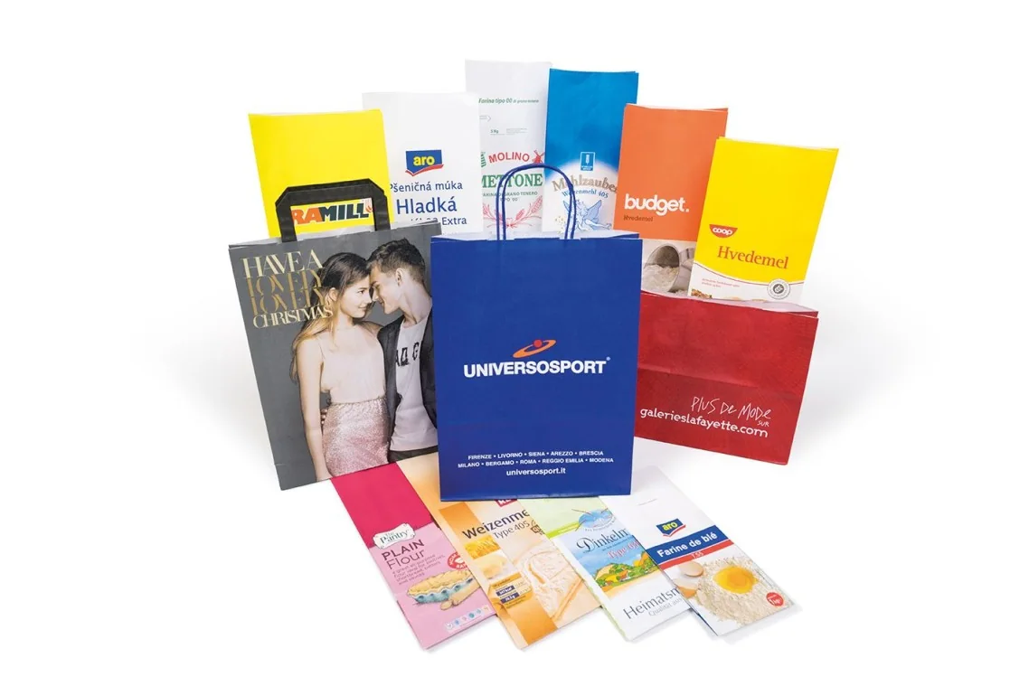 Range of finished paper bags produced on the Garant TRIUMPH 2-T8