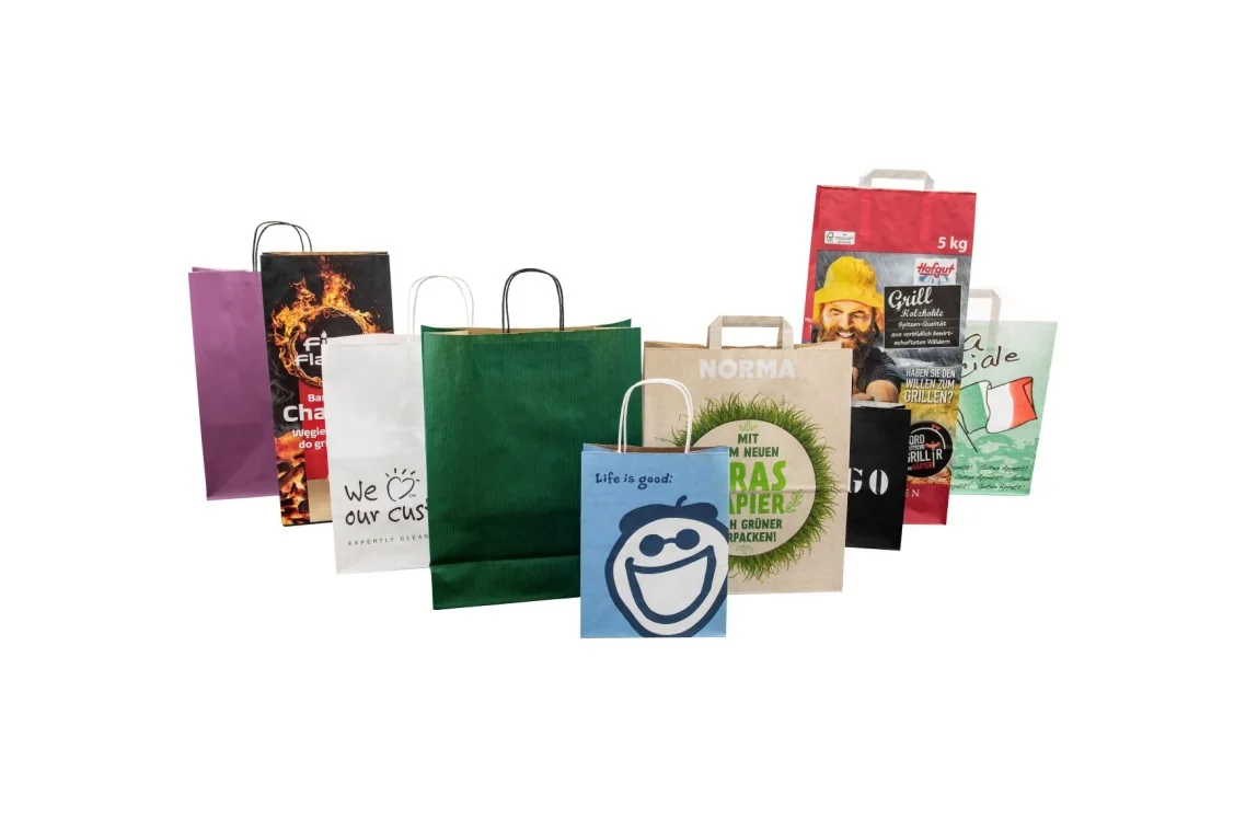 Range of finished paper carrier bags produced on the Garant TRIUMPH 5-F6