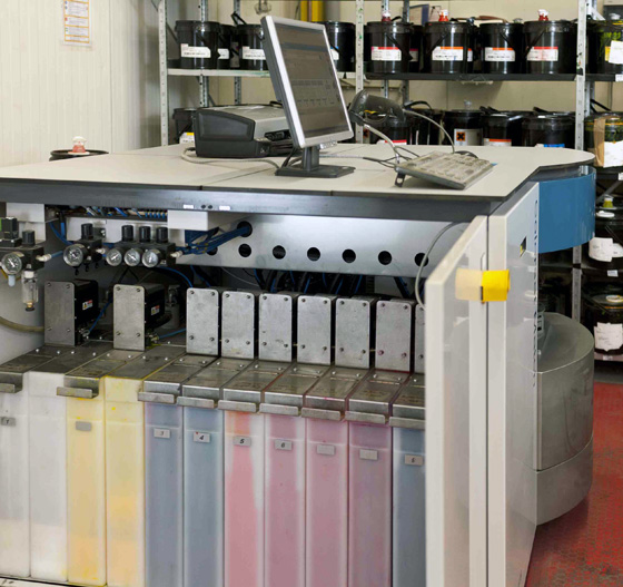 Colorsat Match installed in an ink room with base ink cartridges