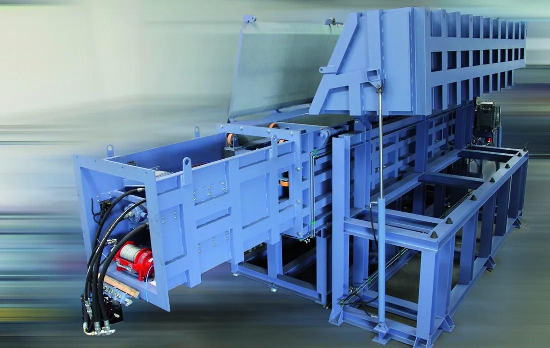 EWS-R pipe shredder with tiltable feed trough