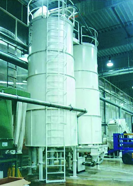 Storage silos on a recycling line